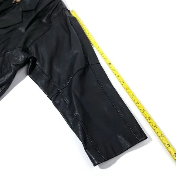 VINTAGE Black 100% Leather Western Cowboy Button Down Rancher Coat Jacket Small - Picture 5 of 9